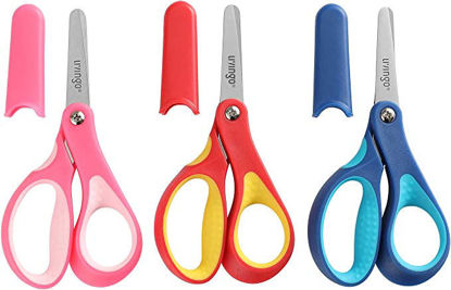 Picture of LIVINGO 5" Small School Student Blunt Kids Craft Scissors, Sharp Stainless Steel Blades Safety Comfort Grip for Children Cutting Paper, Assorted Color, 3 Pack