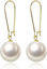 Picture of BOZONY Freshwater White Pearl Drop Earrings Gold Plated Earrings, 925 Sterling Silver Dangle Pearl Earrings for Women