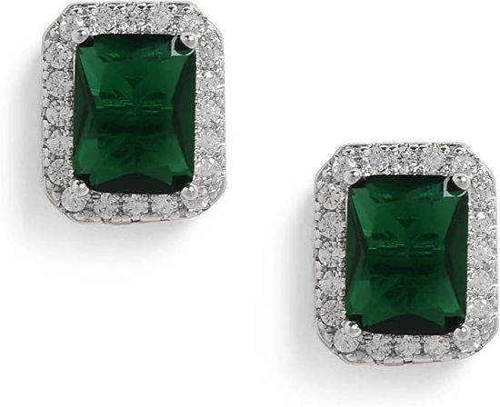 Picture of MazayaFox 925 Sterling Silver Earrings For Women, Emerald Green Cubic Zirconia Stud Earrings for Women, Real Silver Earrings For women - copy
