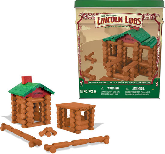 Picture of Lincoln Logs – 100th Anniversary Tin, 111 Pieces, Real Wood Logs - Ages 3+ - Best Retro Building Gift Set For Boys/Girls - Creative Construction Engineering - Preschool Education Toy - copy