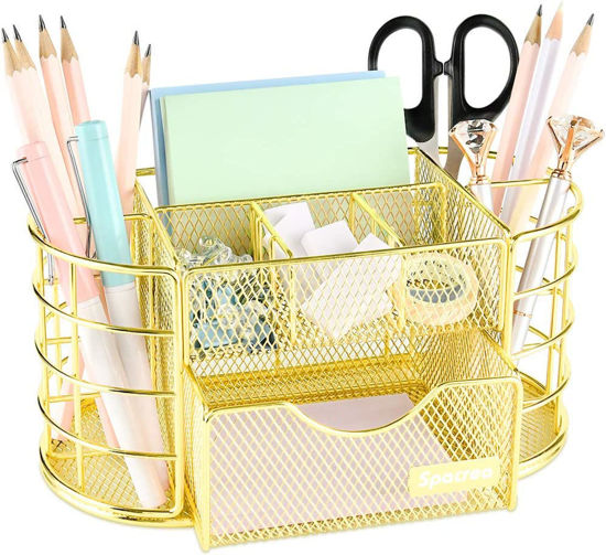 Picture of Spacrea Desk Organizers and Accessories, Office Organizer Pencil Holder for Desk, Desk Office Supplies Organizer (Gold) - copy
