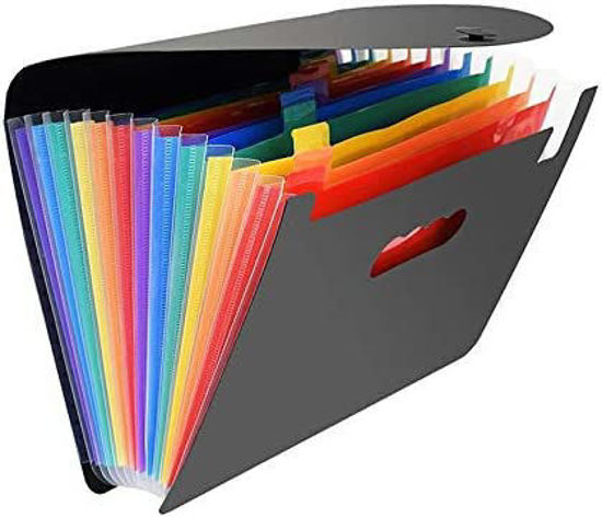 Picture of 12 Pockets Expanding File Folders, Portable Accordion A4 Expandable File Organizer, Large Capacity Multicolour Stand Plastic Business File Box - copy