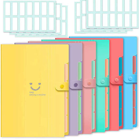 Picture of Selizo 6 Pcs Expanding File Folder with 5 Pockets Organizer Plastic A4 Size and 168 Pcs File Folder Labels for School Teacher and Office - copy