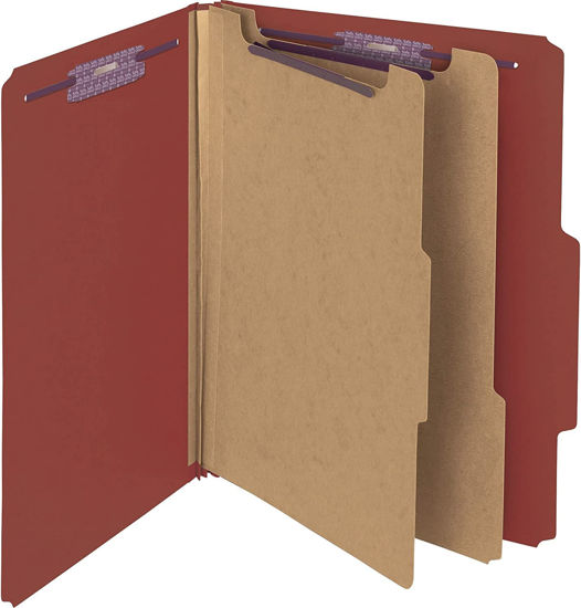 Picture of Smead Pressboard Classification File Folder with SafeSHIELD® Fasteners, 2 Dividers, 2" Expansion, Letter Size, Red, 10 per Box (14075) - copy