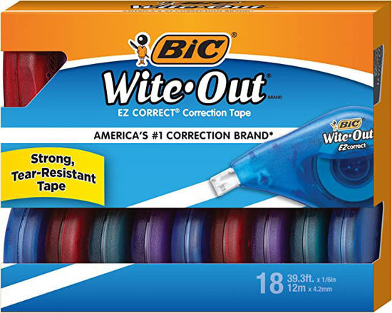 Picture of BIC Wite-Out Brand EZ Correct Correction Tape, 19.8 Feet, 18-Count Pack of white Correction Tape, Fast, Clean and Easy to Use Tear-Resistant Tape Office or School Supplies - copy