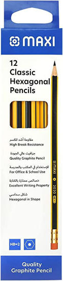 Picture of MAXI CLASSIC HEXAGONAL GRAPHITE PENCIL HB WITH RUBBER TIP BOX OF 12PC, black - copy