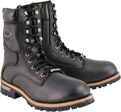 Picture of Milwaukee Leather MBM9095 Men’s Classic Black Logger Lace-Up Boots with Side Zipper - 9
